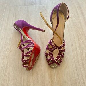 Christian Louboutin Purple and Gold Strappy High Heels